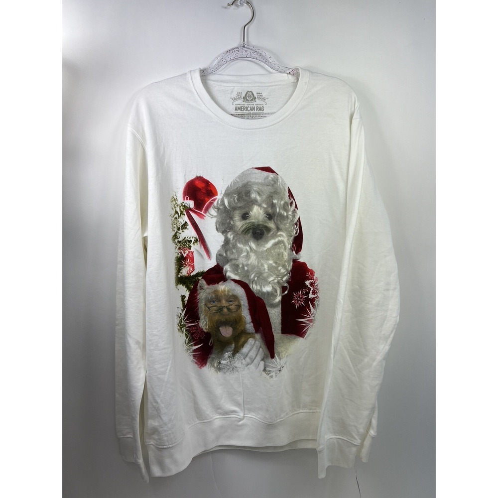 NWT American Rag Sweatshirt Men's Size XXL White‎ Santa/Dog Look-a-Like